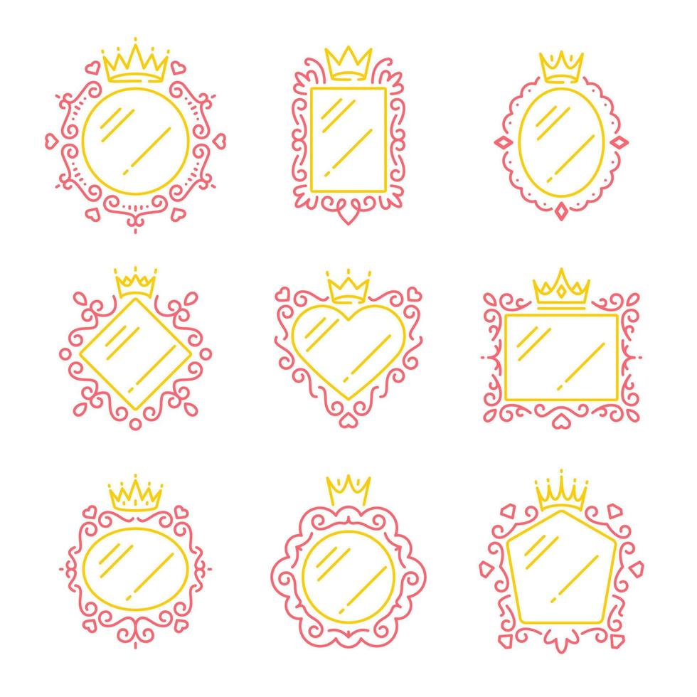 Princess mirror frames, crown, baby girl photo vector