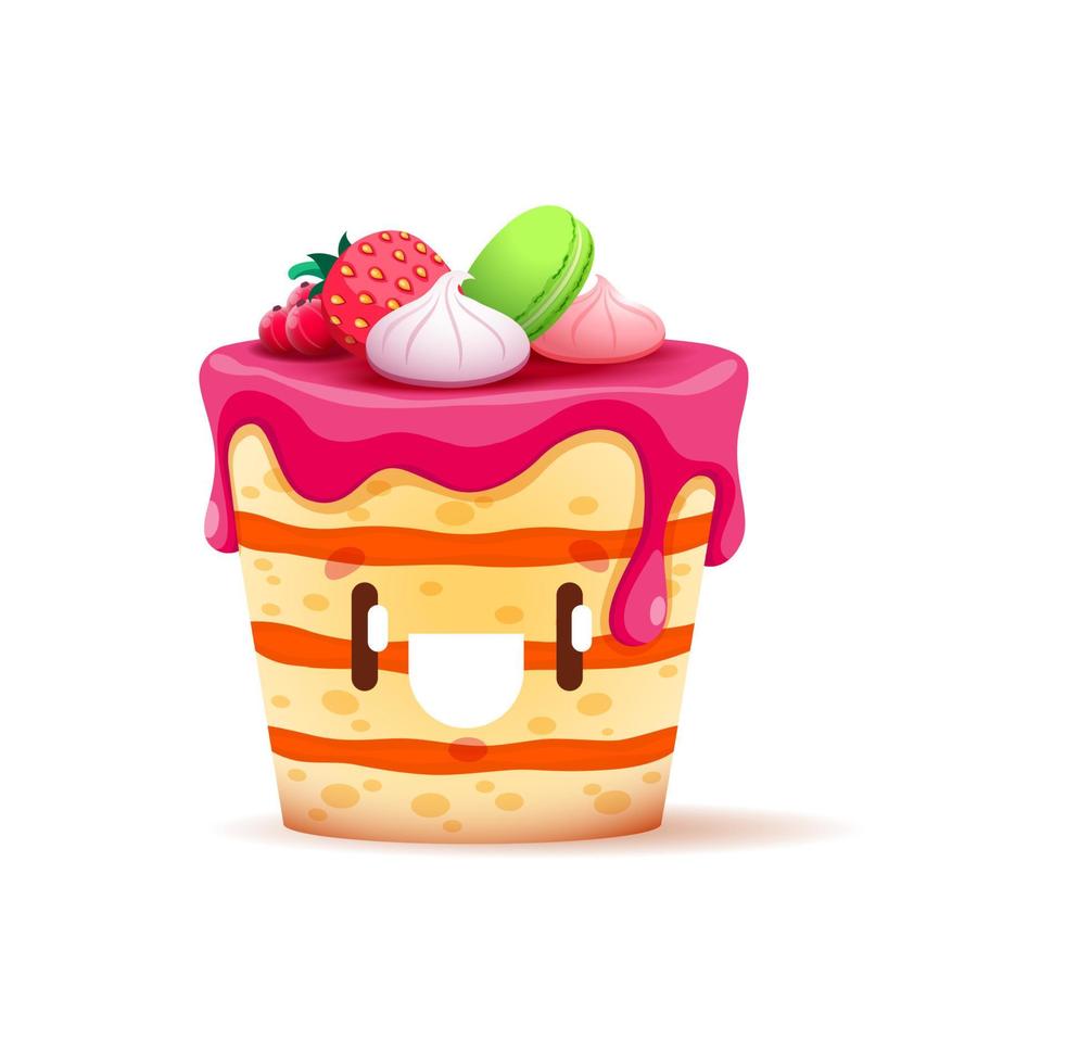 Cartoon pie character, cute fruit cake personage vector