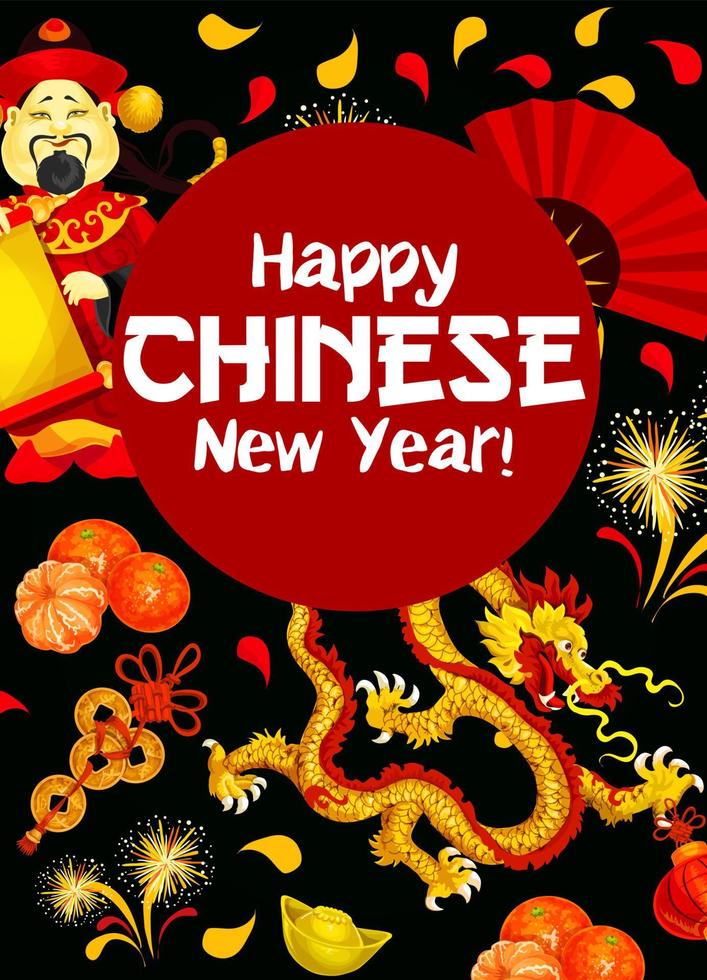 Chinese New Year poster of oriental holiday symbol vector