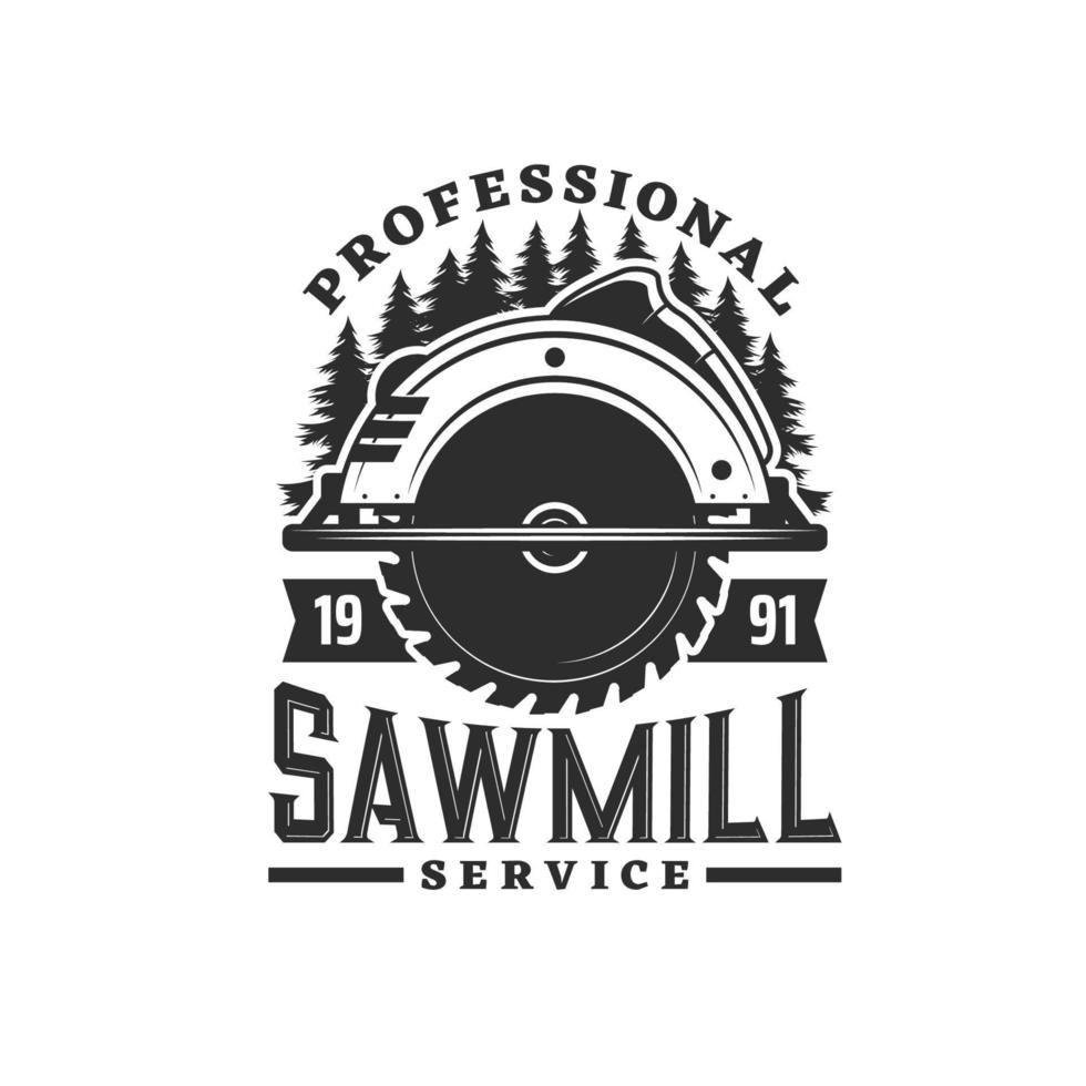 Sawmill service or logging industry retro icon vector
