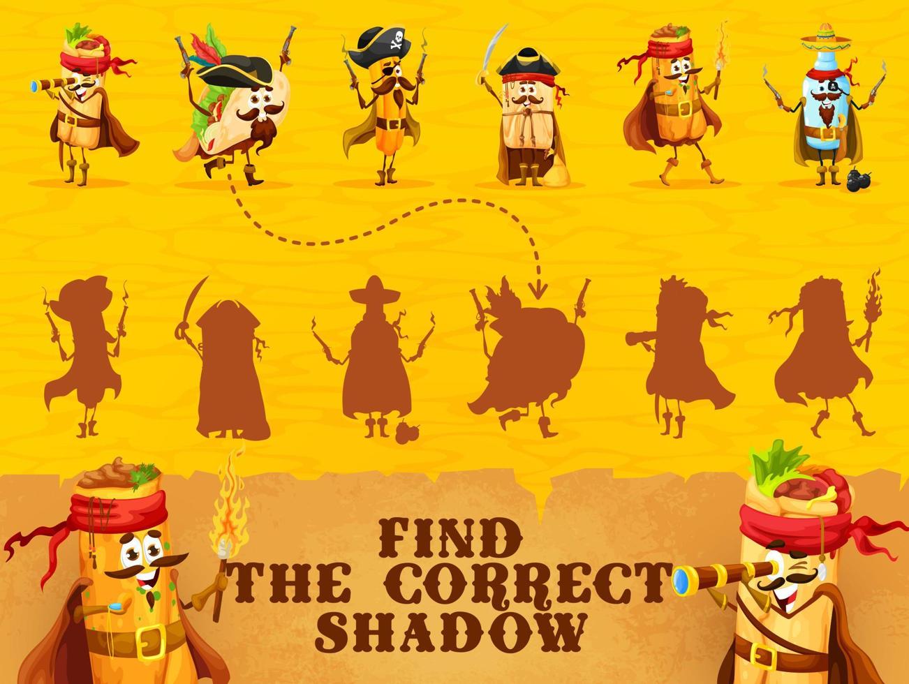 Find the correct shadow of mexican food pirates vector