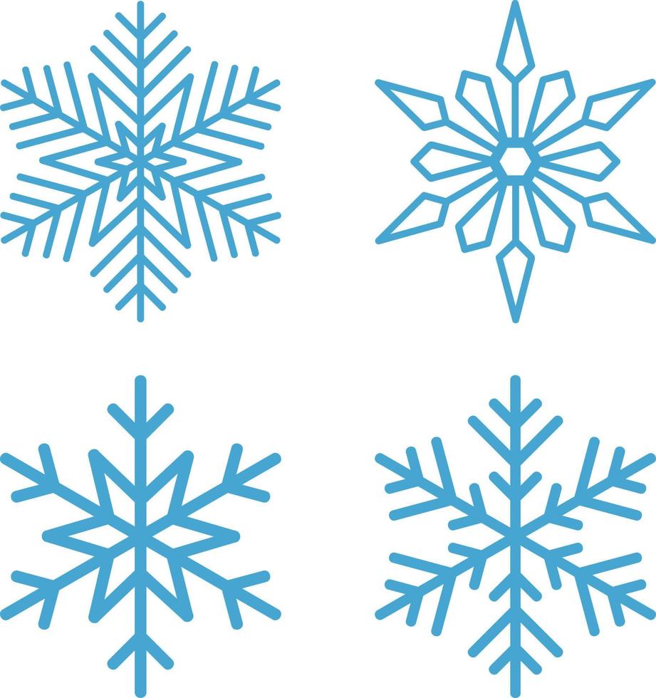 conjunto de copos de nieve azules sobre fondo transparente vector