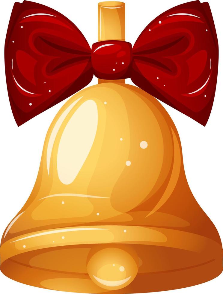 Golden bell with red bow, Christmas bell in cartoon style vector