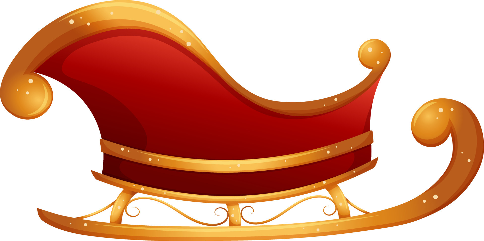 Santa claus sleigh, christmas sleigh red and gold on transparent