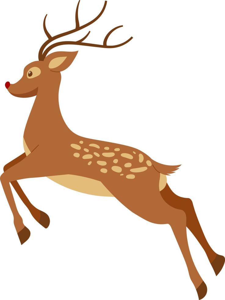 Jumping Christmas deer in cartoon style flat isolated vector