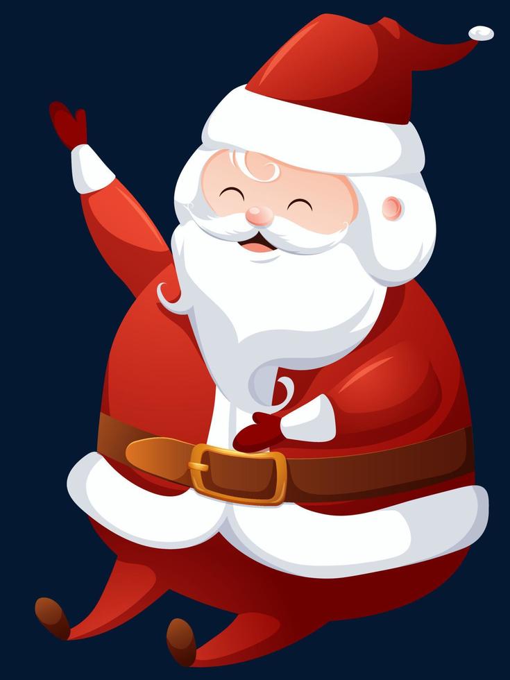 Cartoon laughing Santa Claus sitting on dark background vector