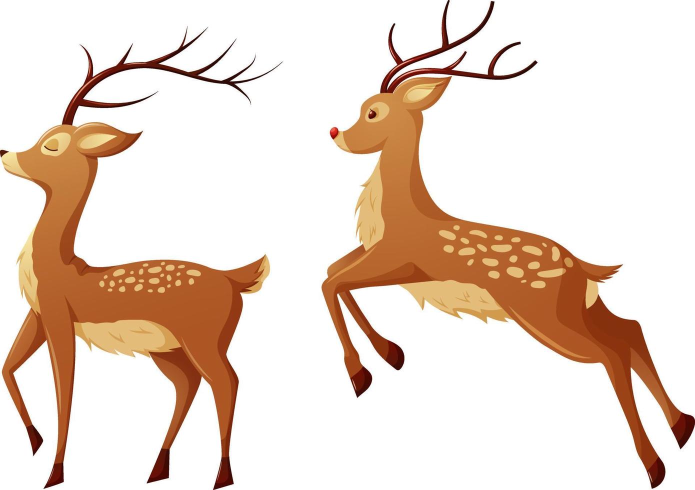 Deer set, jumping and standing Christmas deer in cartoon style isolated vector