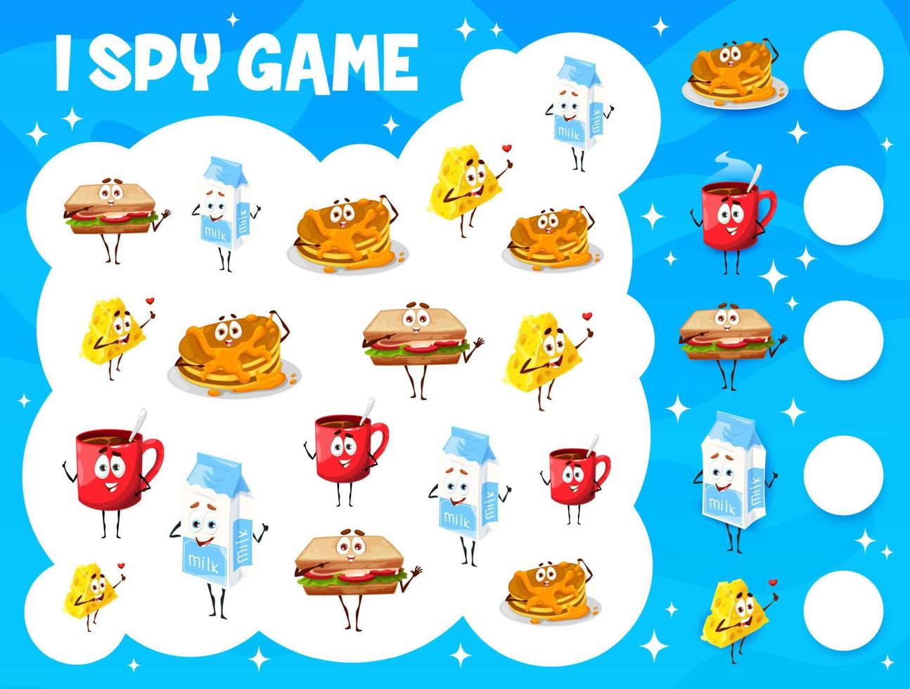 I spy game with breakfast food and dairy character vector