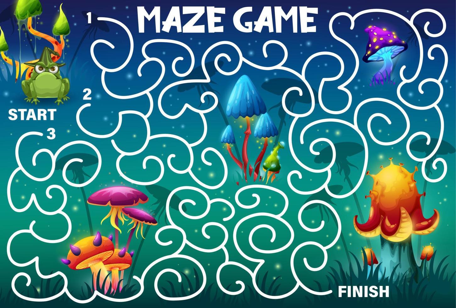 Labyrinth maze game, help find the magic mushroom vector