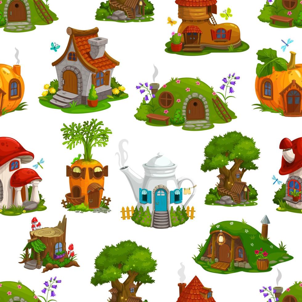 Fairy houses seamless pattern, dwarf and elf homes 13411453 Vector Art