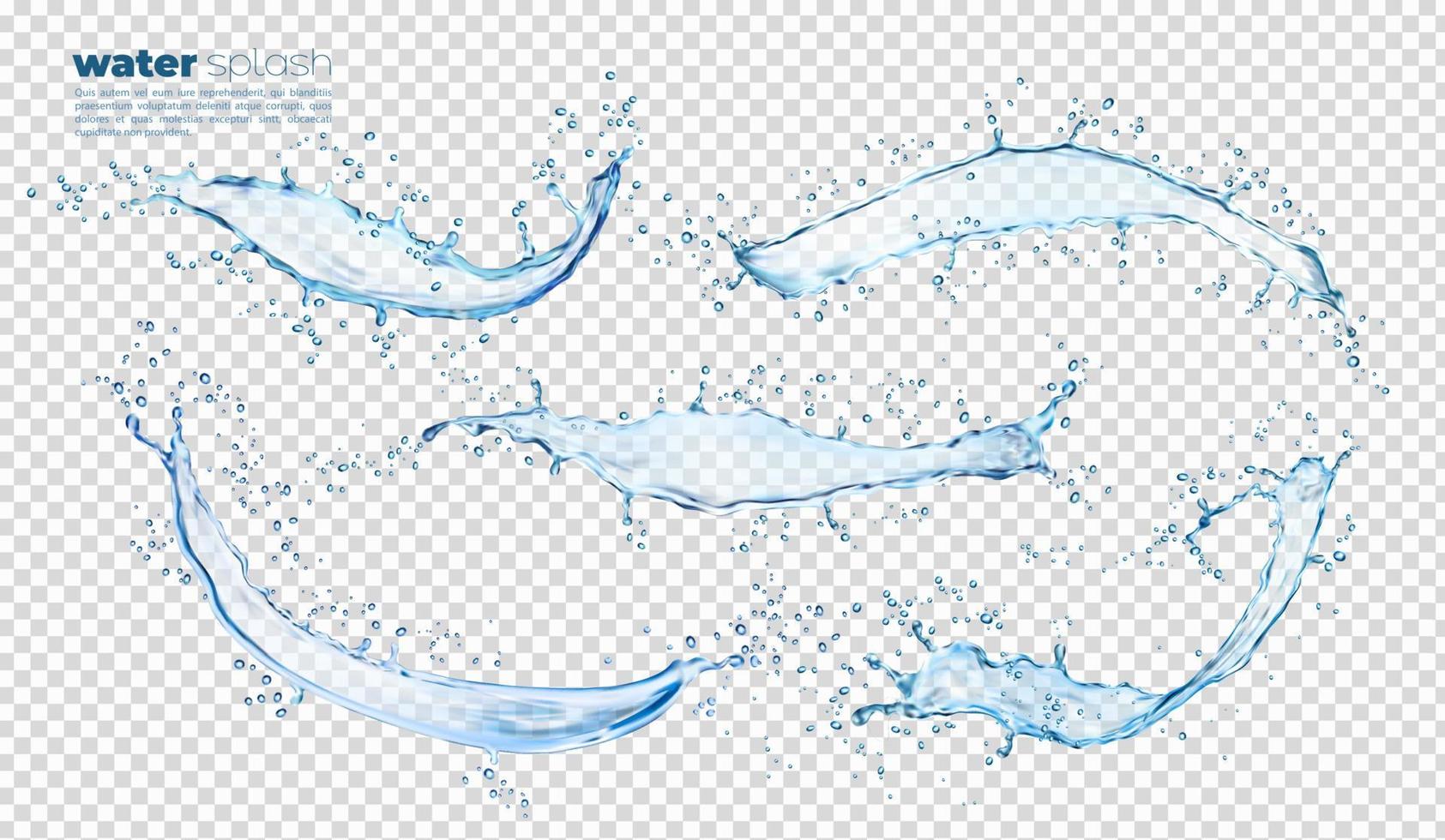 Isolated blue water waves splash, flow with drops vector