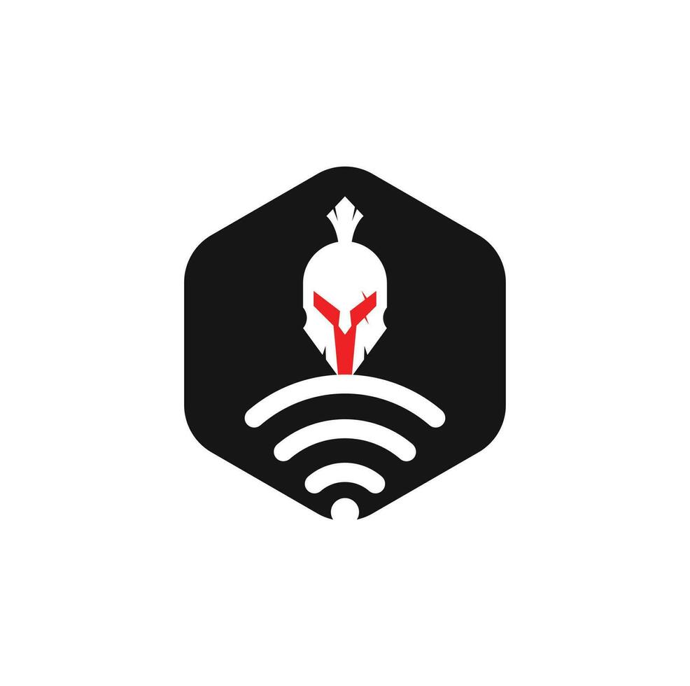 combinación de logo espartano y wifi. casco y símbolo o icono de señal. vector