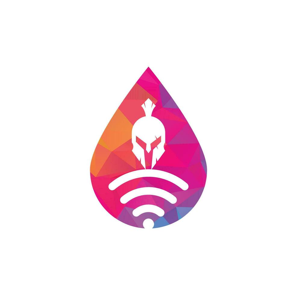 Spartan wifi drop shape concept logo. Spartan and wifi logo combination. Helmet and signal symbol or icon vector