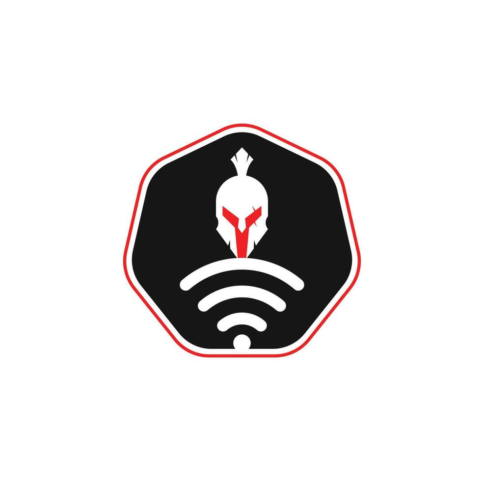 combinación de logo espartano y wifi. casco y símbolo o icono de señal. vector