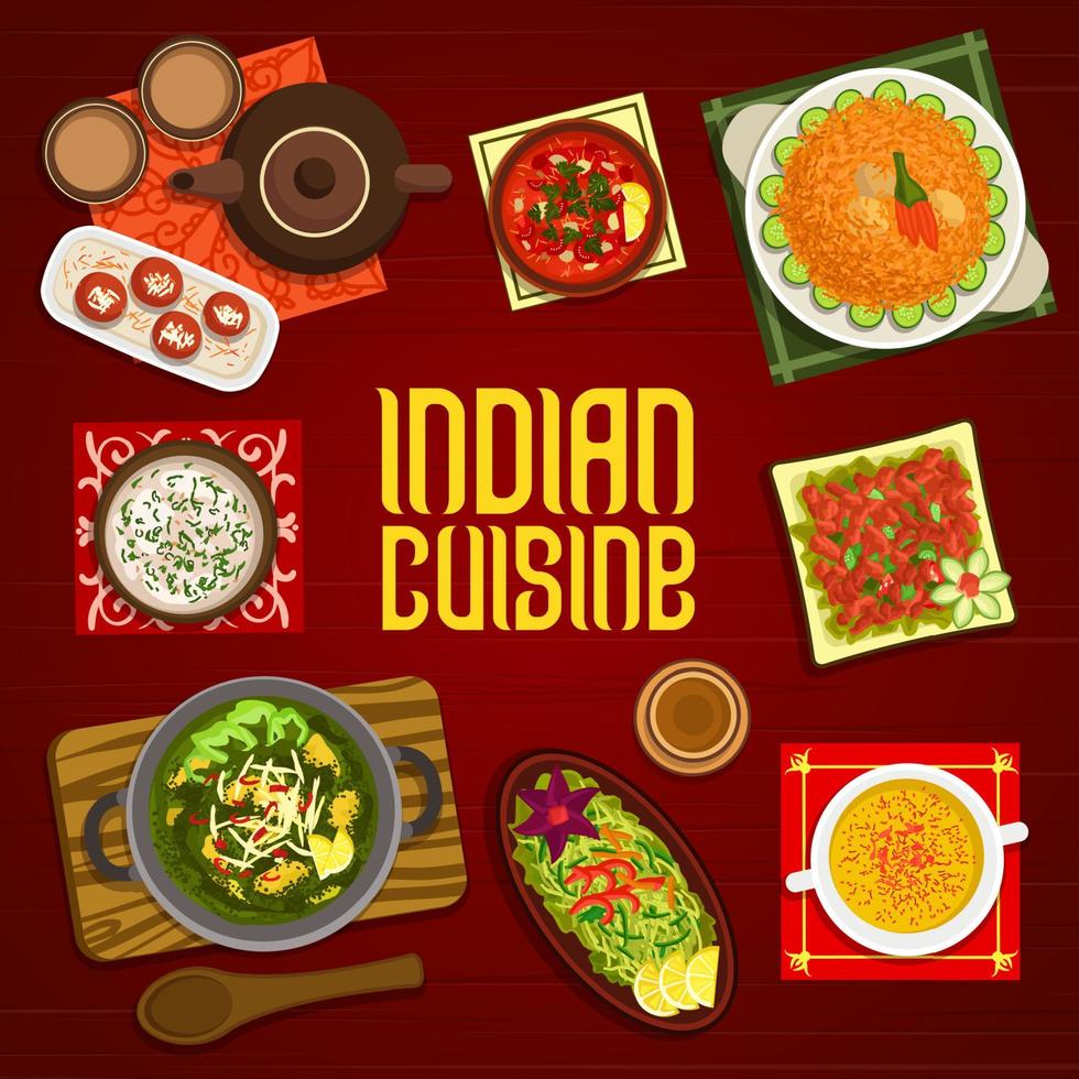 portada del menú de cocina india con marco de comida especiada vector