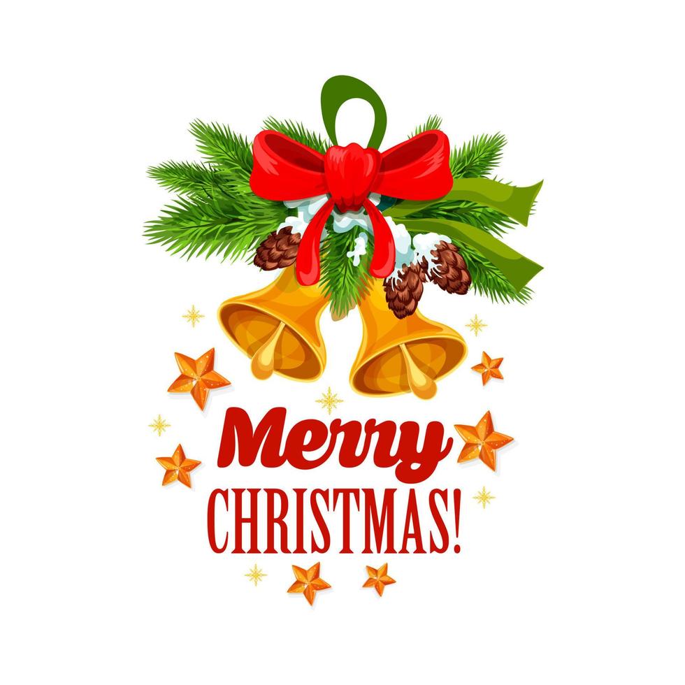 Christmas tree wreath with bell icon for Xmas design vector