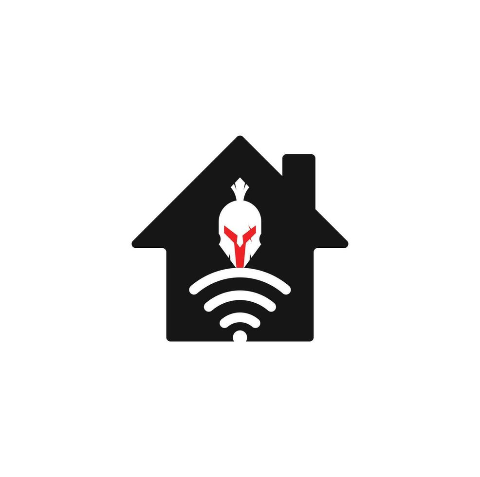 logotipo de concepto de forma de hogar wifi espartano. combinación de logo espartano y wifi. casco y símbolo o icono de señal vector