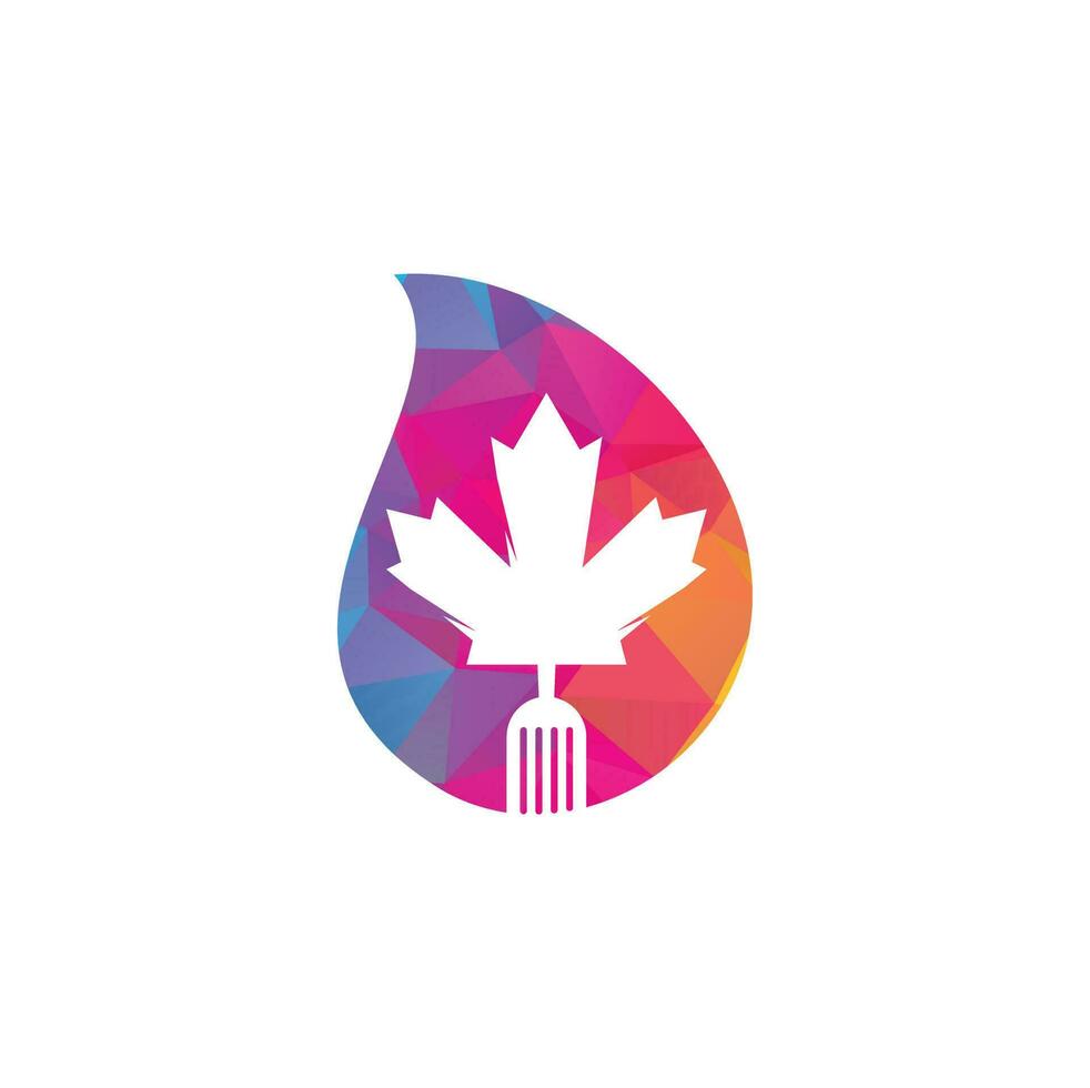 Canadian food drop shape concept logo concept design. Canadian food restaurant logo concept. Maple leaf and fork icon vector