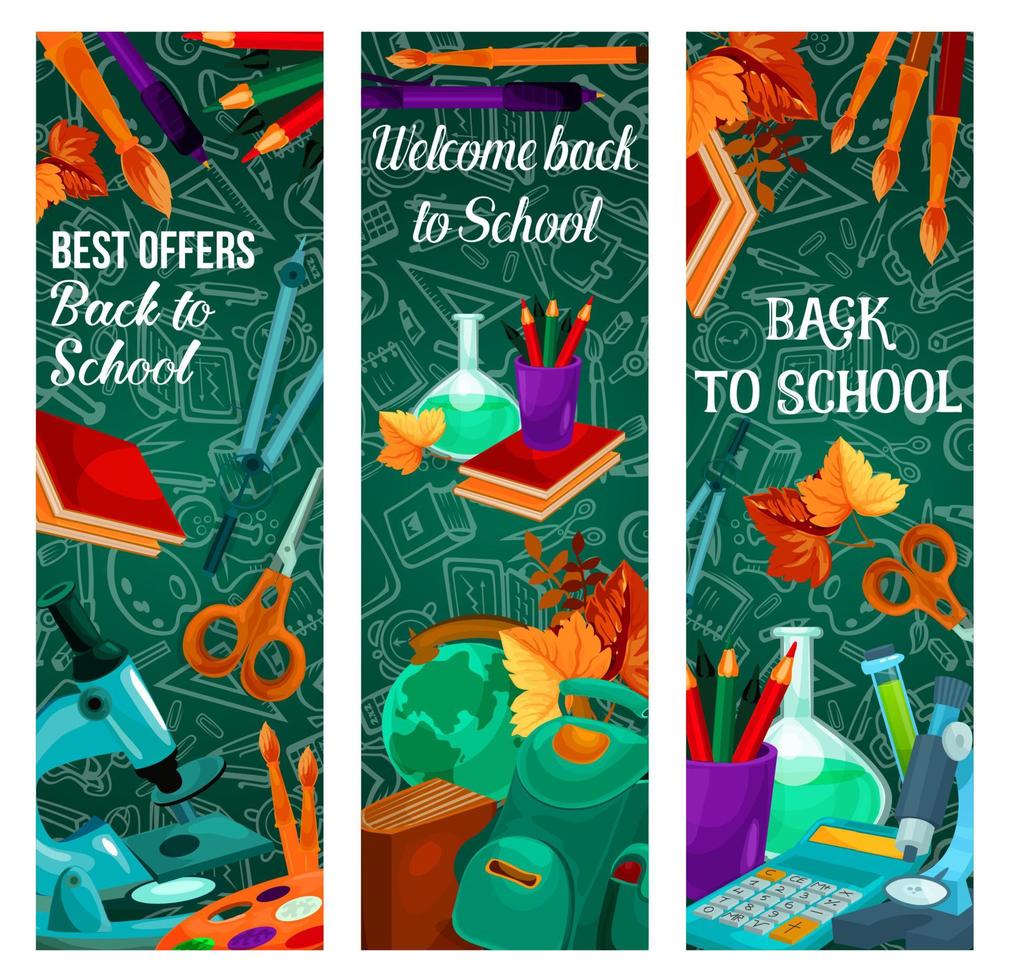 banners de venta de otoño de vector de regreso a la escuela