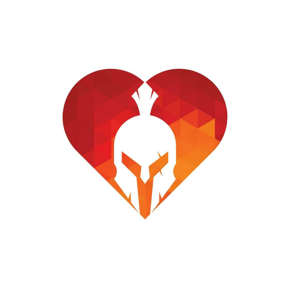 diseño de logotipo de concepto de forma de corazón espartano. antiguo diseño de vector de guerrero espartano de antigüedades antiguas
