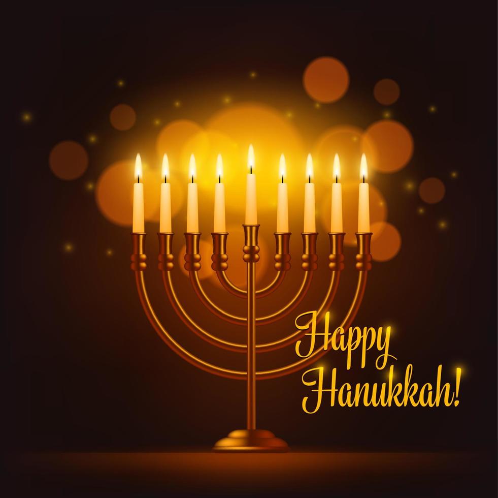 Happy Hanukkah vector greeting card with menorah