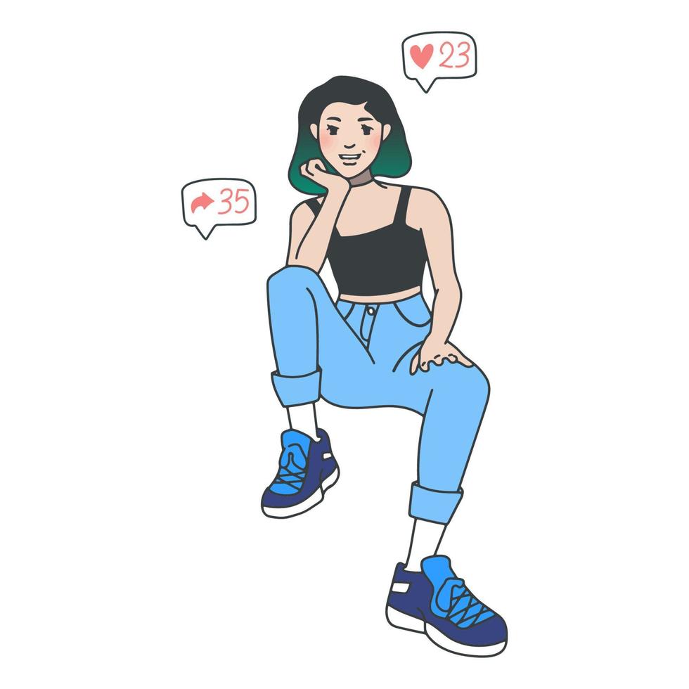 illustration girl posing and sitting beautifully vector