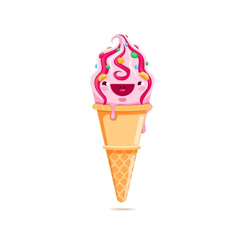 Cartoon ice cream cone character, cute icecream vector