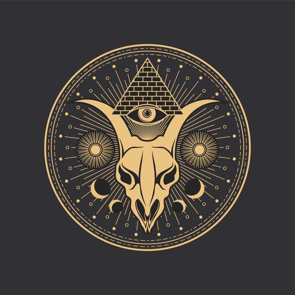 Pentagram occult magic circle, goat skull, pyramid vector