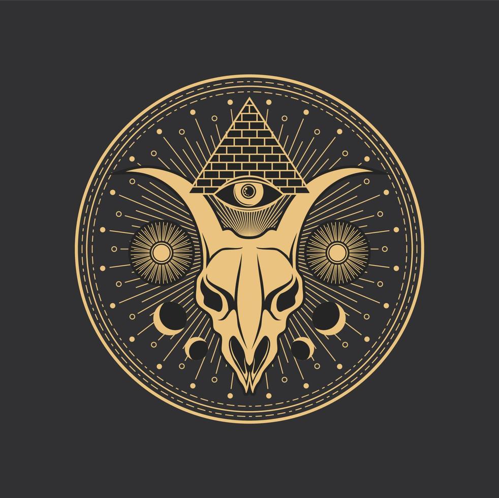 Pentagram occult magic circle, goat skull, pyramid vector