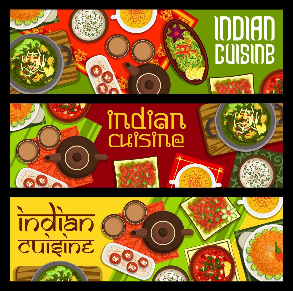 Indian cuisine meals banners with spice dishes vector