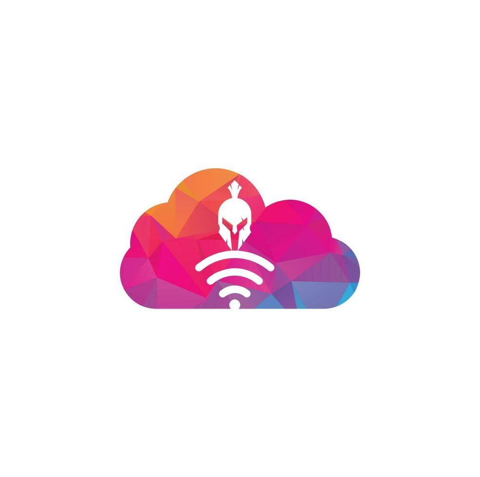 Spartan wifi cloud shape concept logo. Spartan and wifi logo combination. Helmet and signal symbol or icon vector