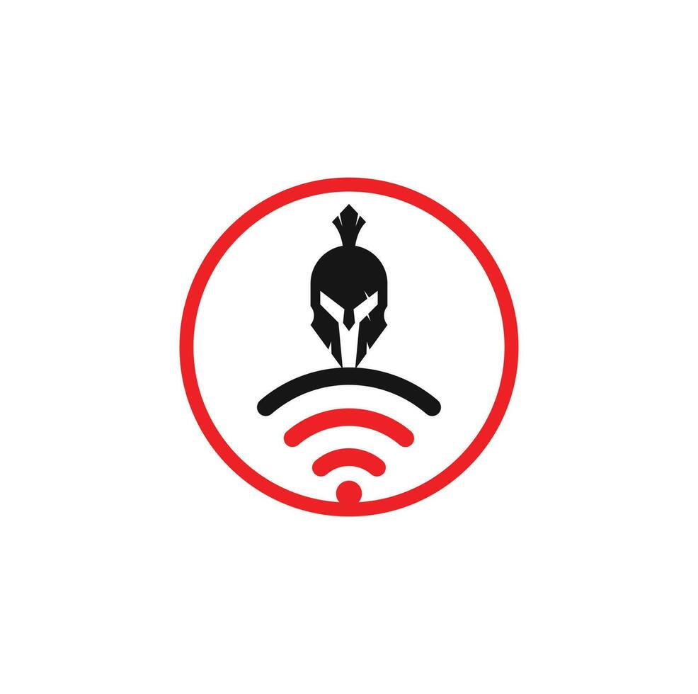 combinación de logo espartano y wifi. casco y símbolo o icono de señal. vector