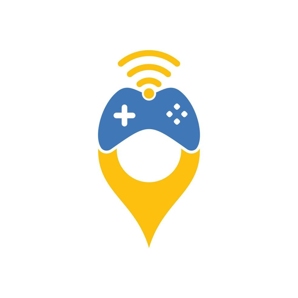 Game wifi map pin shape concept logo design template vector. joystick and wifi logo combination. Gamepad and signal symbol or icon vector