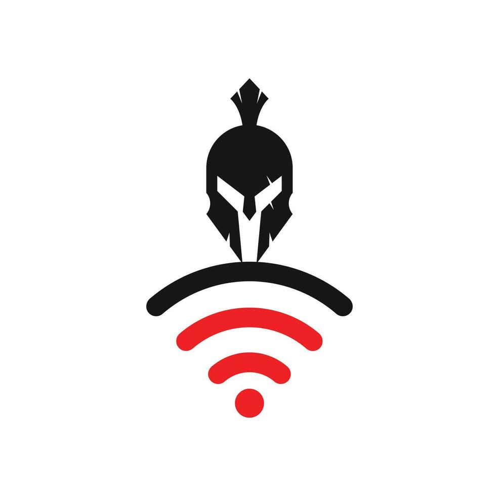 combinación de logo espartano y wifi. casco y símbolo o icono de señal. vector