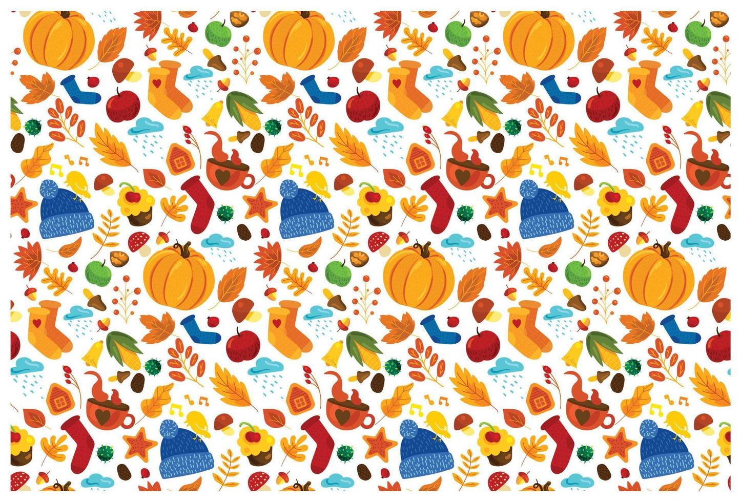 Seamless pattern with cozy autumn elements vector