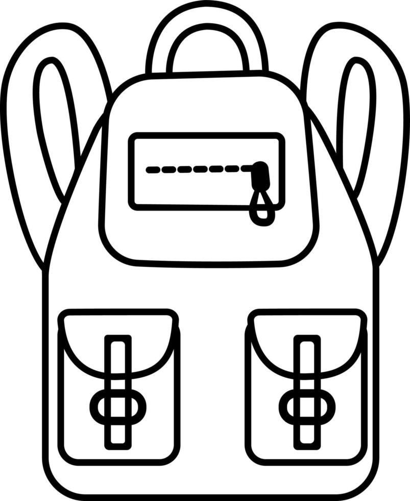 una mochila escolar o de viaje, dibujada a  boceto. ilustración de útiles  escolares. ilustración vectorial en blanco y negro. postales, carteles,  portadas de cuadernos, libros para colorear para niños. 13412160 Vector