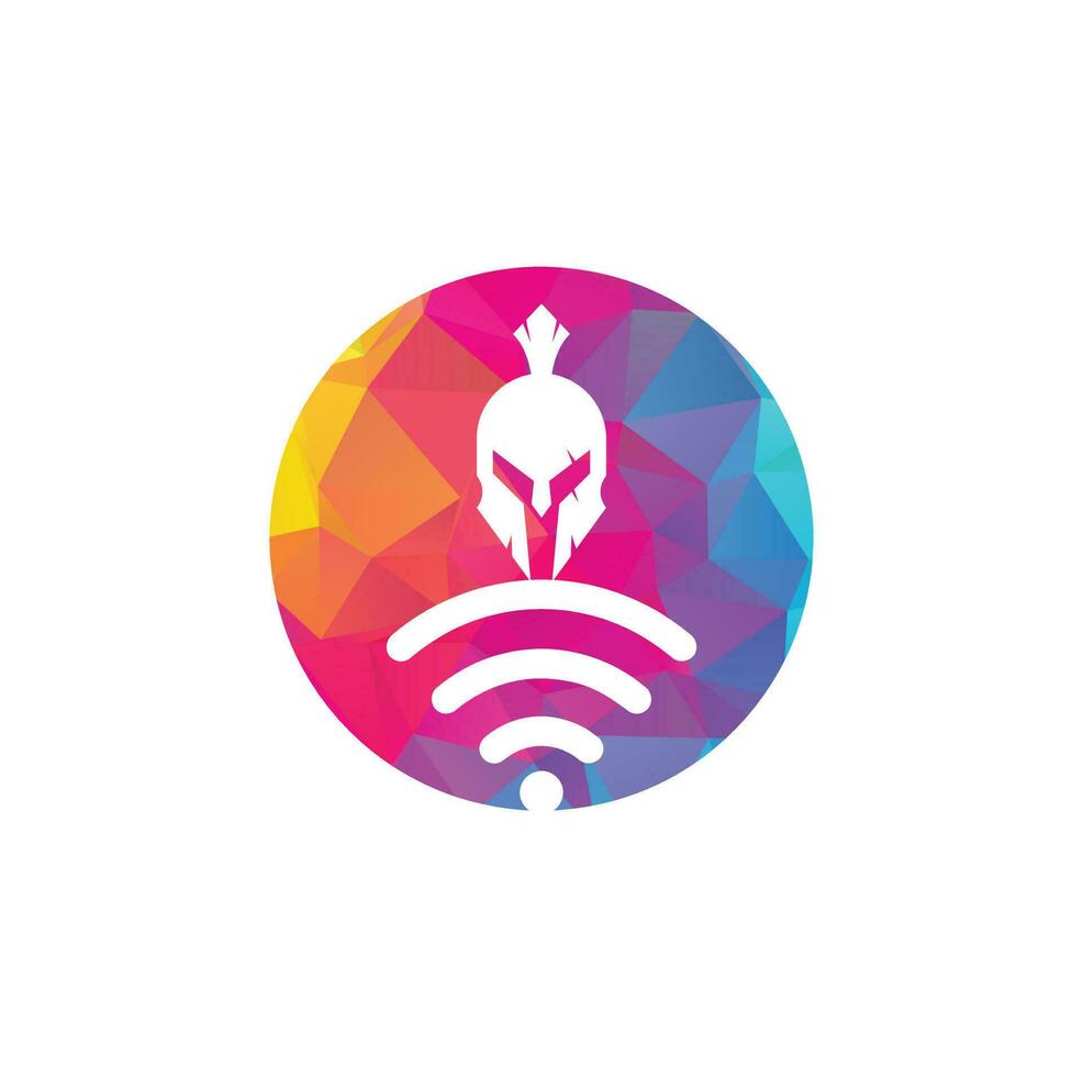 combinación de logo espartano y wifi. casco y símbolo o icono de señal. vector