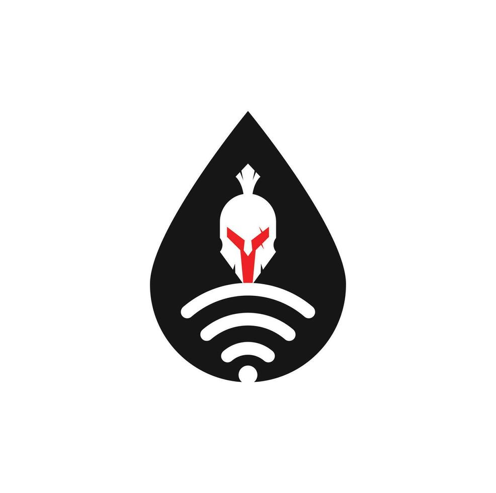 logotipo de concepto de forma de gota wifi espartano. combinación de logo espartano y wifi. casco y símbolo o icono de señal vector