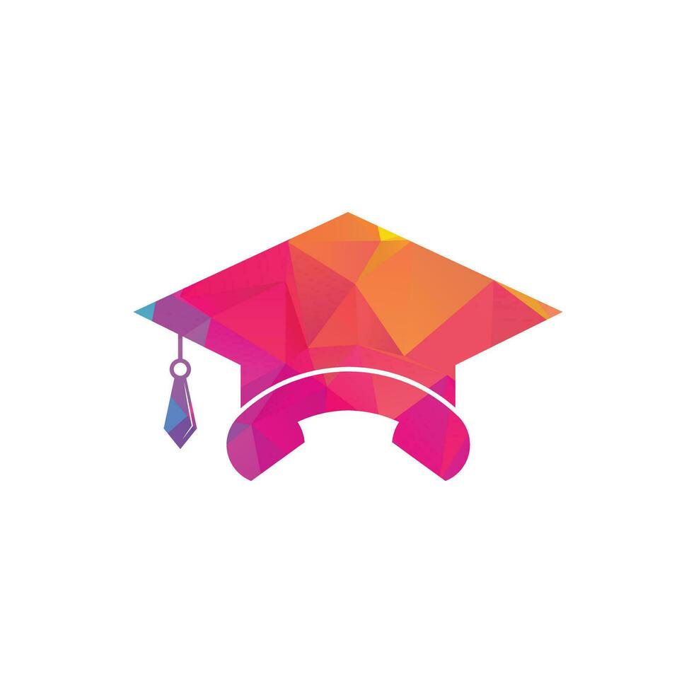 Education Call shield shape concept vector logo design template. Graduation cap and handset icon logo