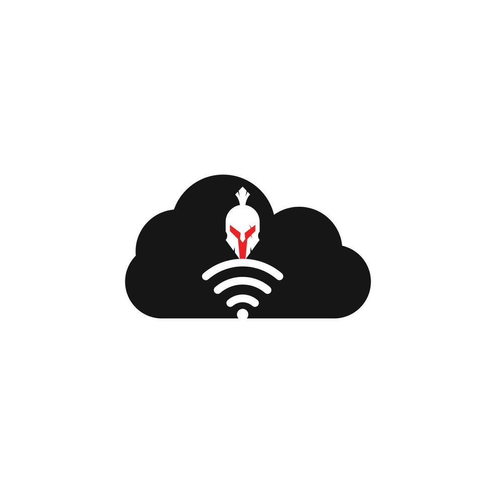 Spartan wifi cloud shape concept logo. Spartan and wifi logo combination. Helmet and signal symbol or icon vector