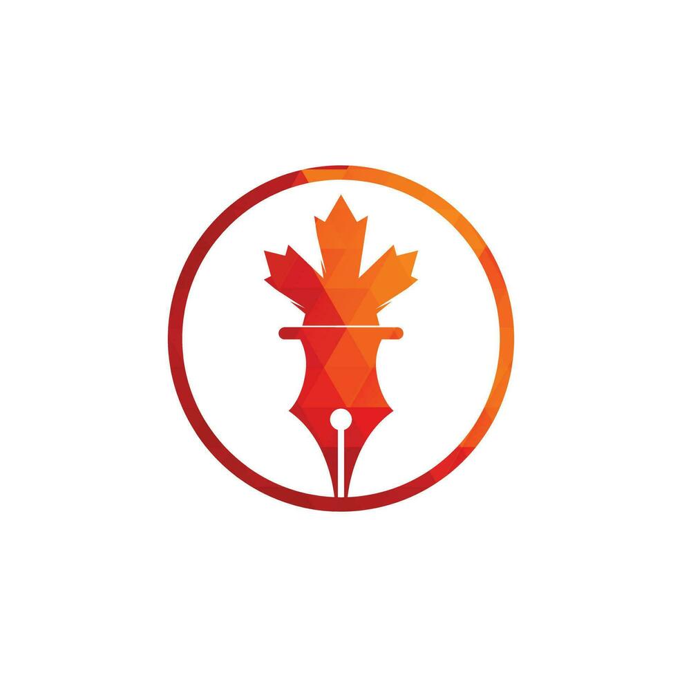 Pen and red maple leaf logo vector. Education Logo. Institutional and educational vector logo design