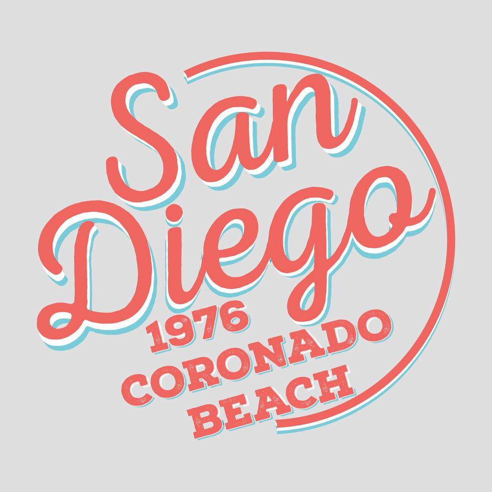 Vector illustration on the theme of surf and surfing in California, San Diego, Coronado beach. Typography, t-shirt graphics, print, poster, Surf sport Coronado typography, t-shirt graphics, vectors.