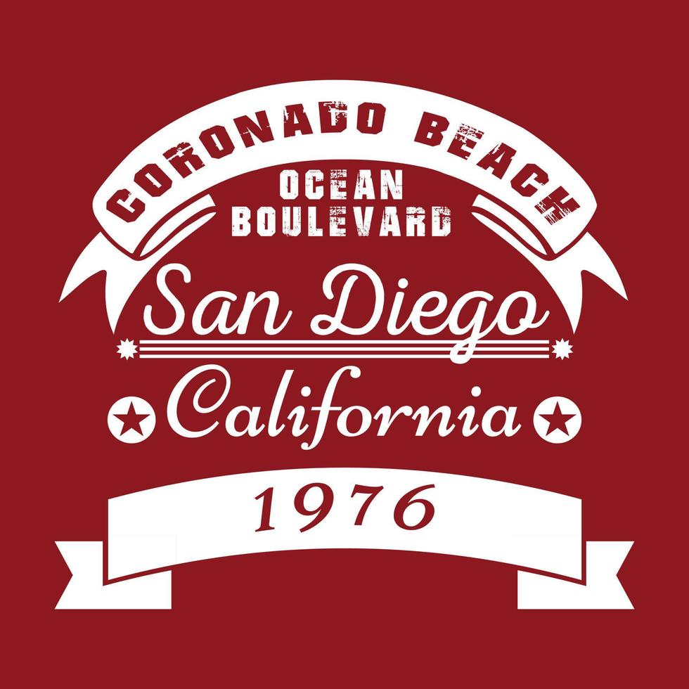 Vector illustration on the theme of surf and surfing in California, San Diego, Coronado beach. Typography, t-shirt graphics, print, poster, Surf sport Coronado typography, t-shirt graphics, vectors.