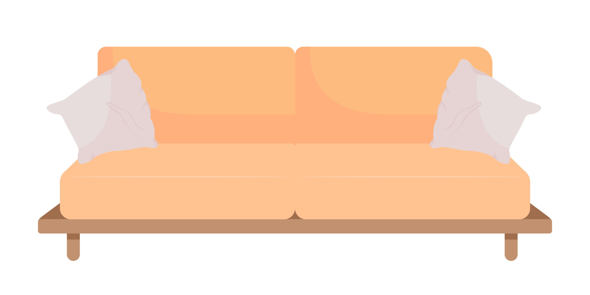 sofá con almohadas objeto de vector de color semiplano. muebles para