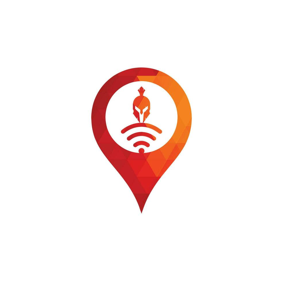 logotipo de concepto de forma gps wifi espartano. combinación de logo espartano y wifi. casco y símbolo o icono de señal vector