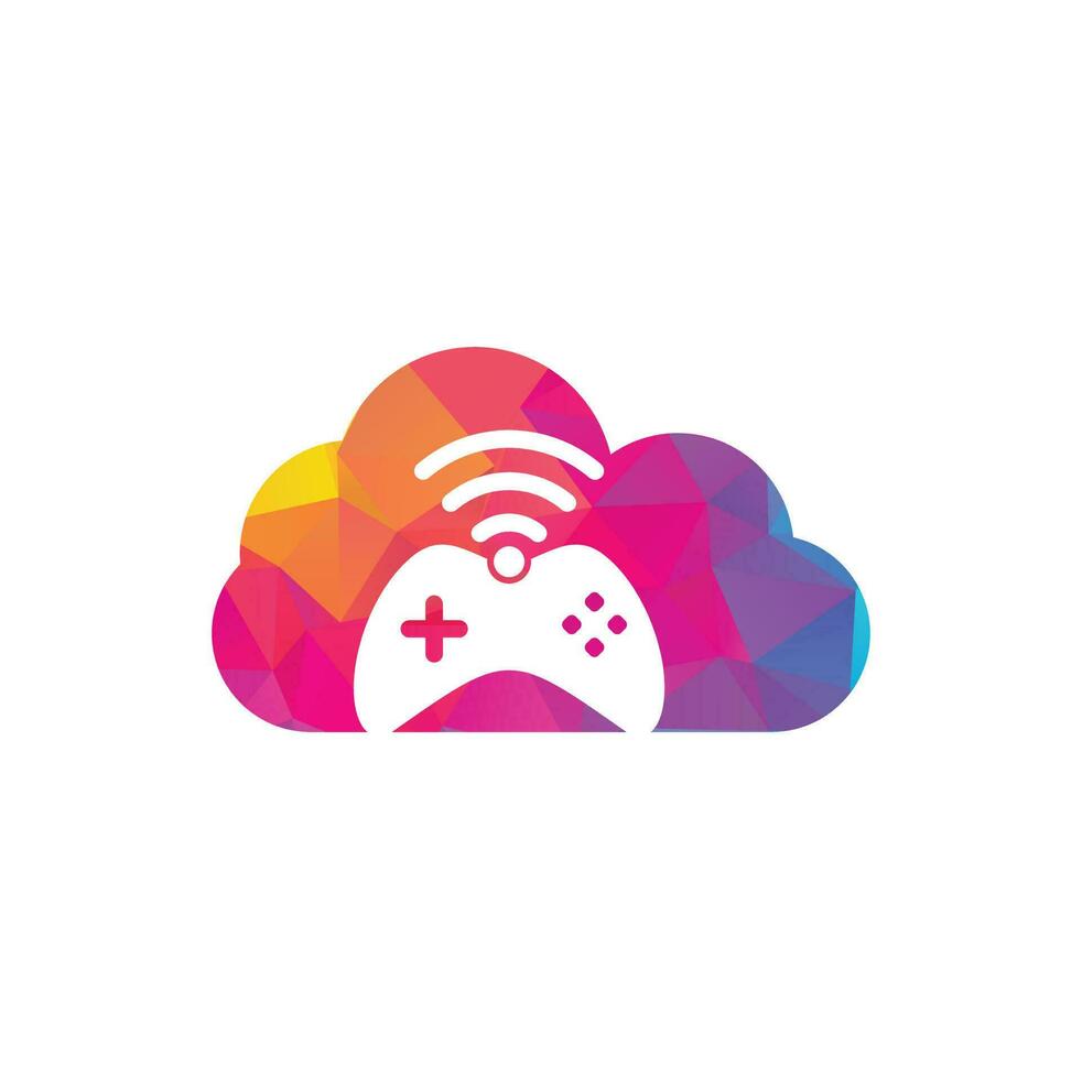 Game wifi cloud shape concept logo design template vector. joystick and wifi logo combination. Gamepad and signal symbol or icon vector