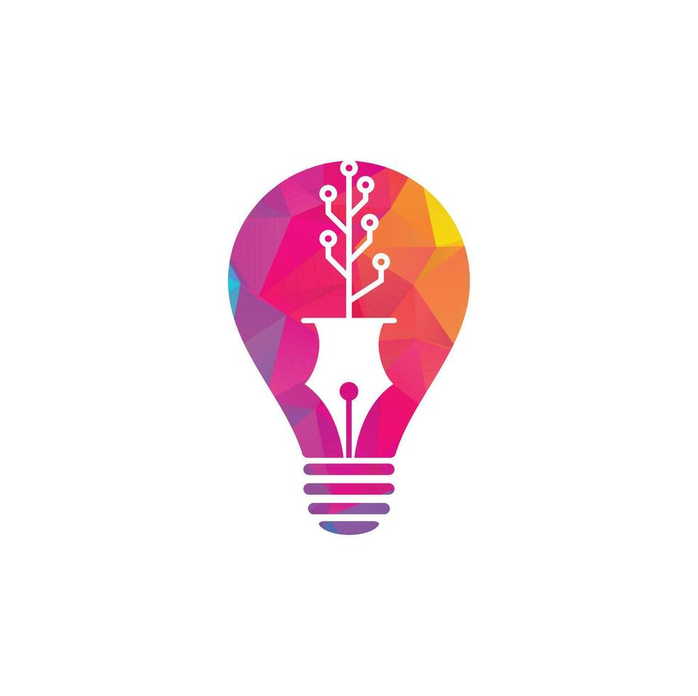 Tech Pen bulb shape concept Logo design. Tech pen with tech tree logo design template. vector