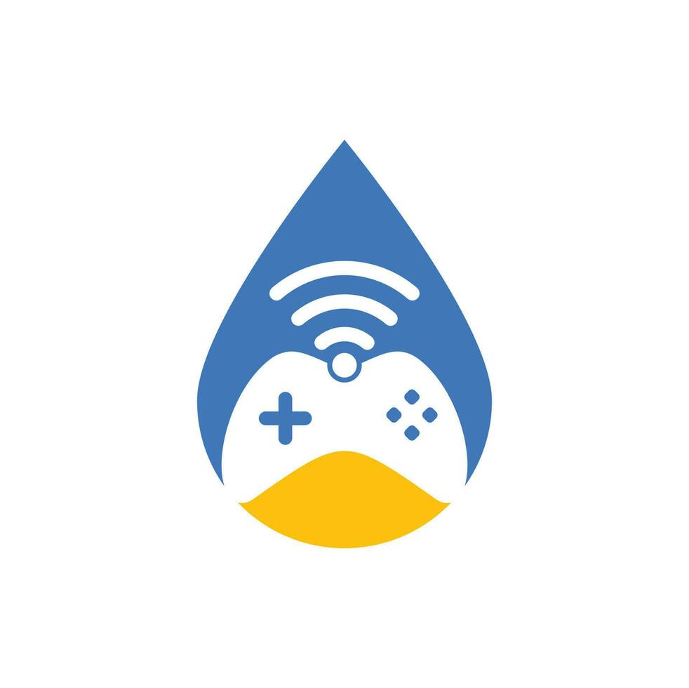 Game wifi drop shape concept logo design template vector. joystick and wifi logo combination. Gamepad and signal symbol or icon vector