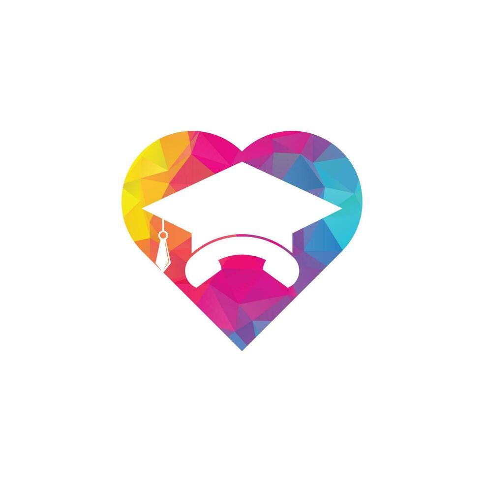 Education Call heart shape concept vector logo design template. Graduation cap and handset icon logo