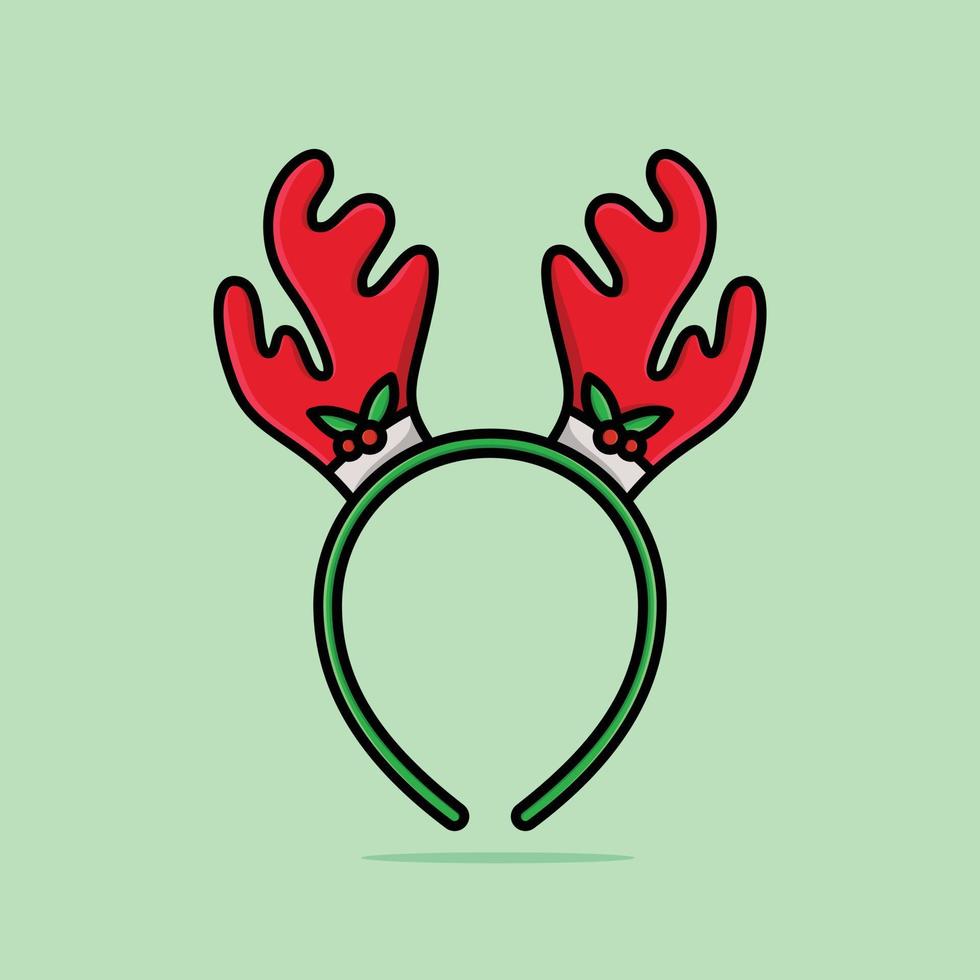 máscara de navidad con cuerno de reno marrón aislado sobre fondo verde claro, ilustración de dibujos animados. vector